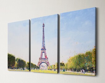 Eiffel Tower Paris 3 Panel Split Canvas Wall Art  France Landmark Abstract Oil Painting Triptych Framed Canvas Home Decor Paris Travel Gift