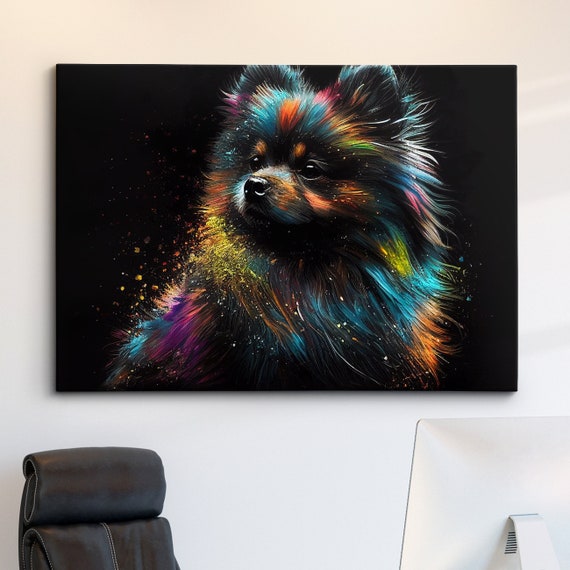 Colorful Pomeranian Dog Pet Abstract Modern Oil Painting Wall Art, Framed Canvas Poster Print, Home Kitchen Office Room Decor, Gifts