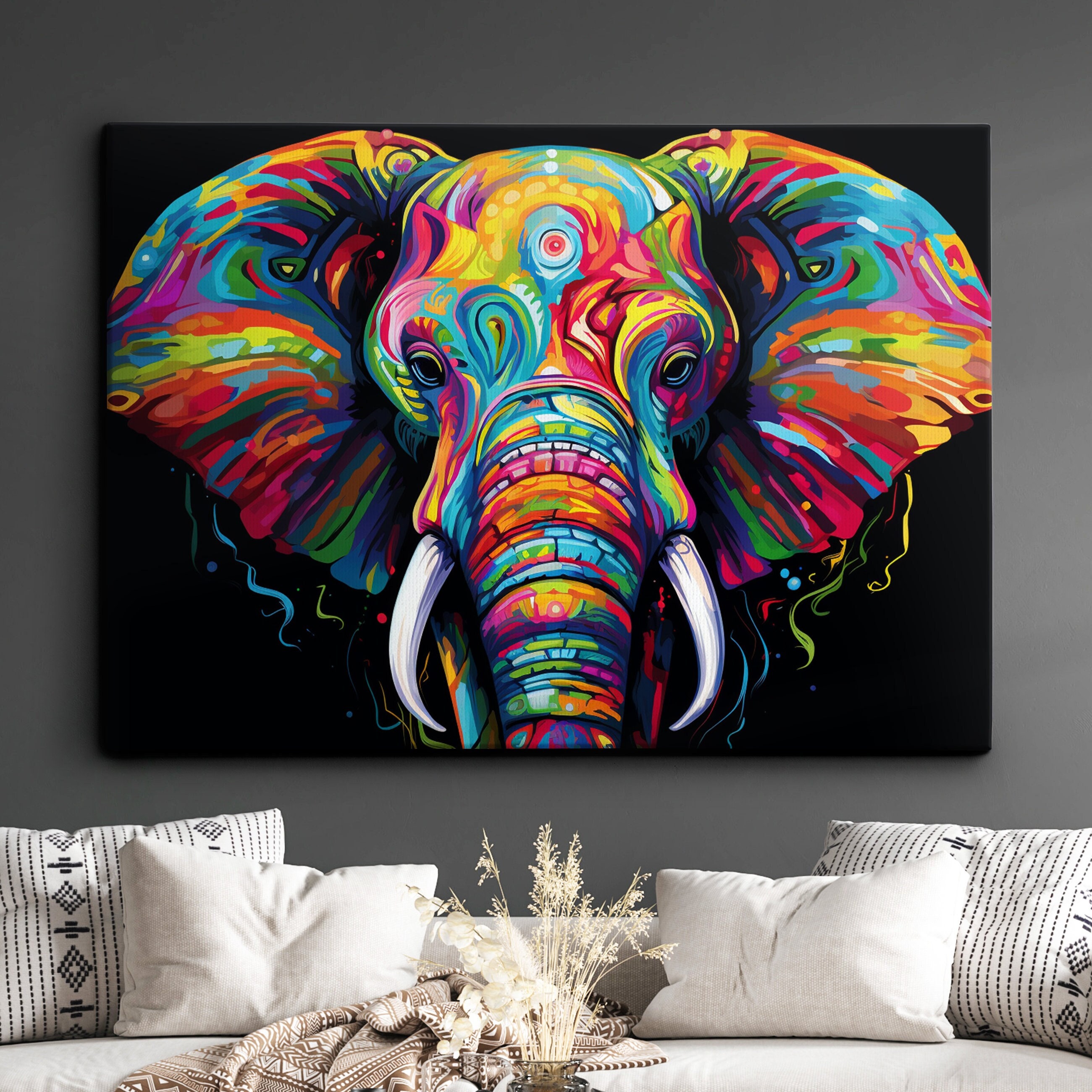 Elephant Animal Abstract Oil Painting Desert Painting Style Wall