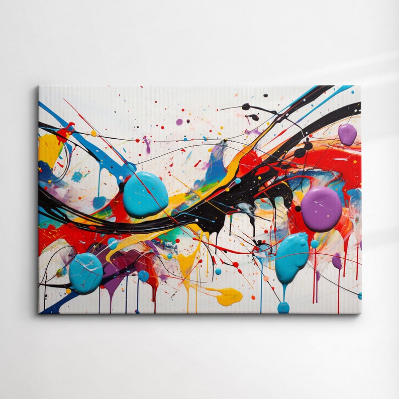 Colorful Paint Splash Abstract Oil Painting Splatter Style Wall Art ...