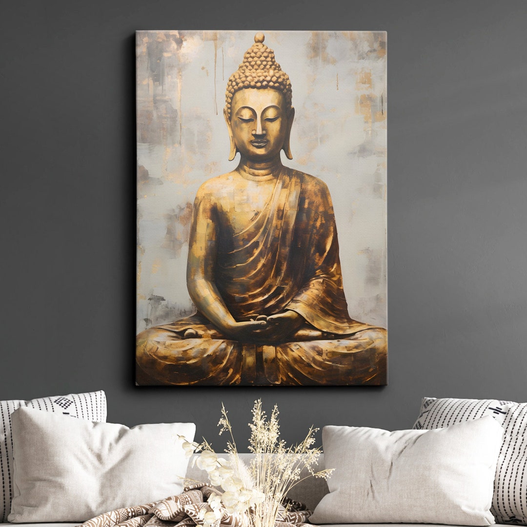 Poster Su Tela Vintage Con Statua Di Buddha – Quadro Moderno Per Arredamento Salotto E Camera, 70x70 Cm (Senza Cornice)