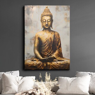 Poster Su Tela Vintage Con Statua Di Buddha – Quadro Moderno Per Arredamento Salotto E Camera, 70x70 Cm (Senza Cornice)