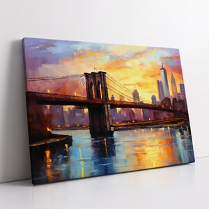New York City Brooklyn Bridge Sunset Landmark Oil Painting Style Wall ...