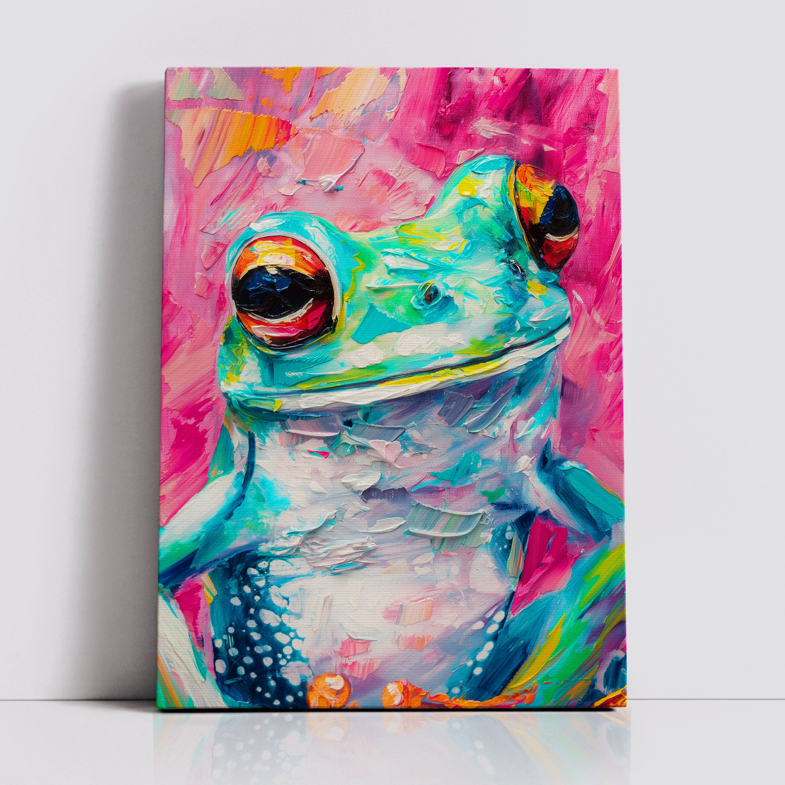 Colorful Frog Abstract Oil Painting Pop Art Style Wall Art Framed