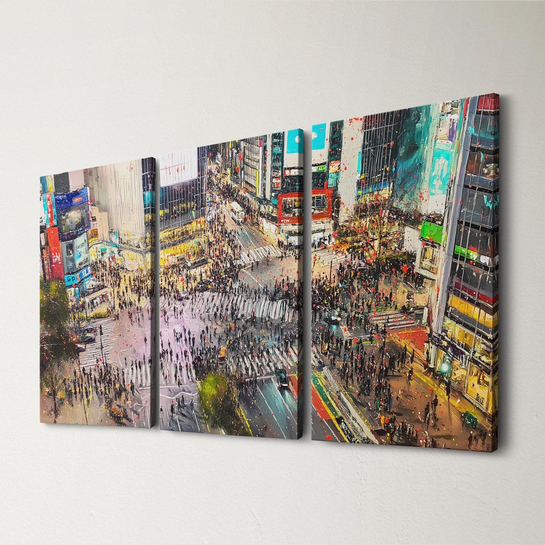 Tokyo Shibuya Crossing 3 Panel Split Canvas Wall Art Japan Urban