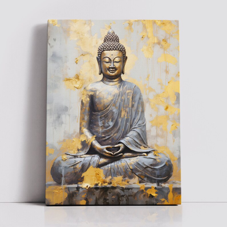 Buddha Art in Gold Style Oil Painting Buddhism Asia Spiritual Wall Art ...