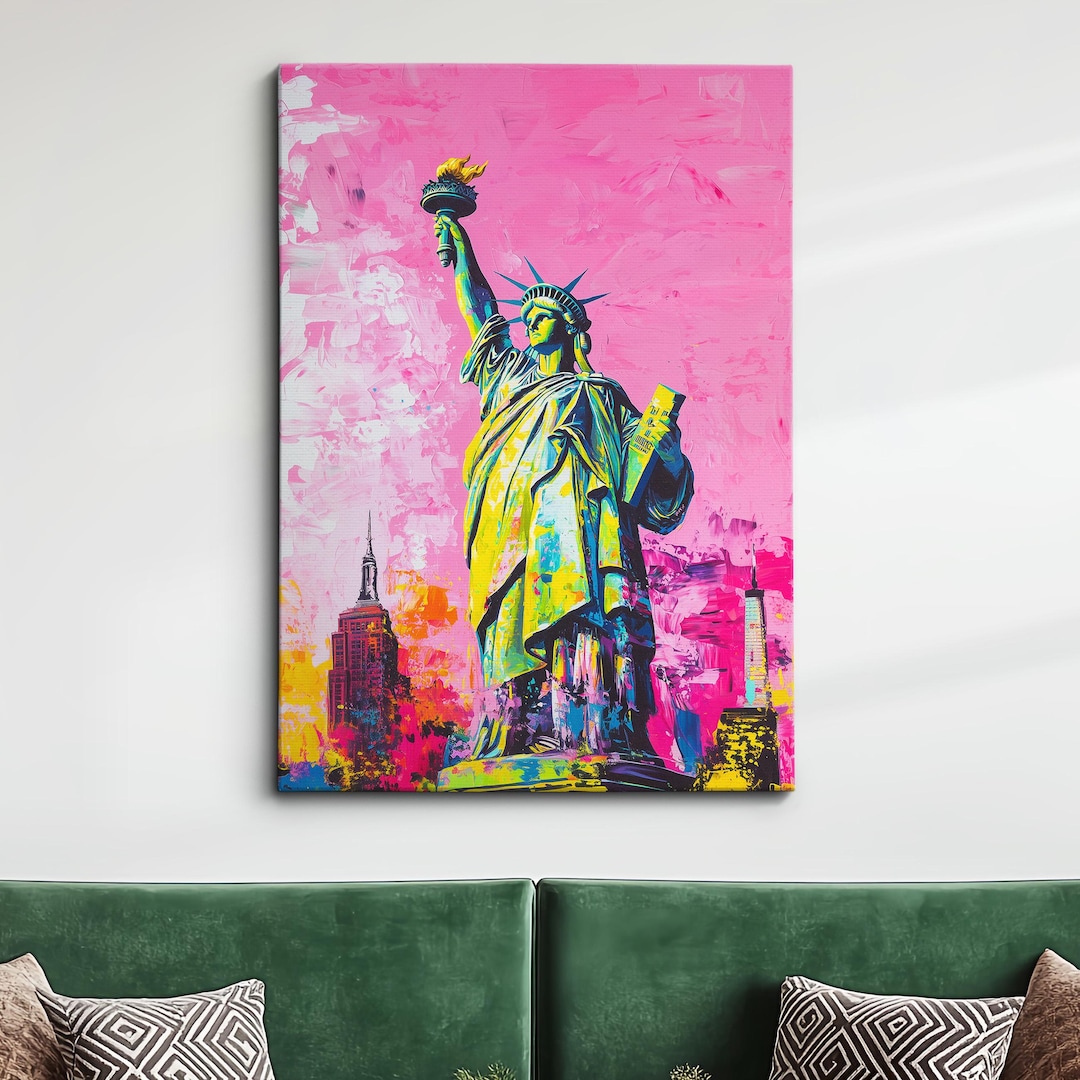 Statue of Liberty New York City USA Abstract Pink USA Modern Oil