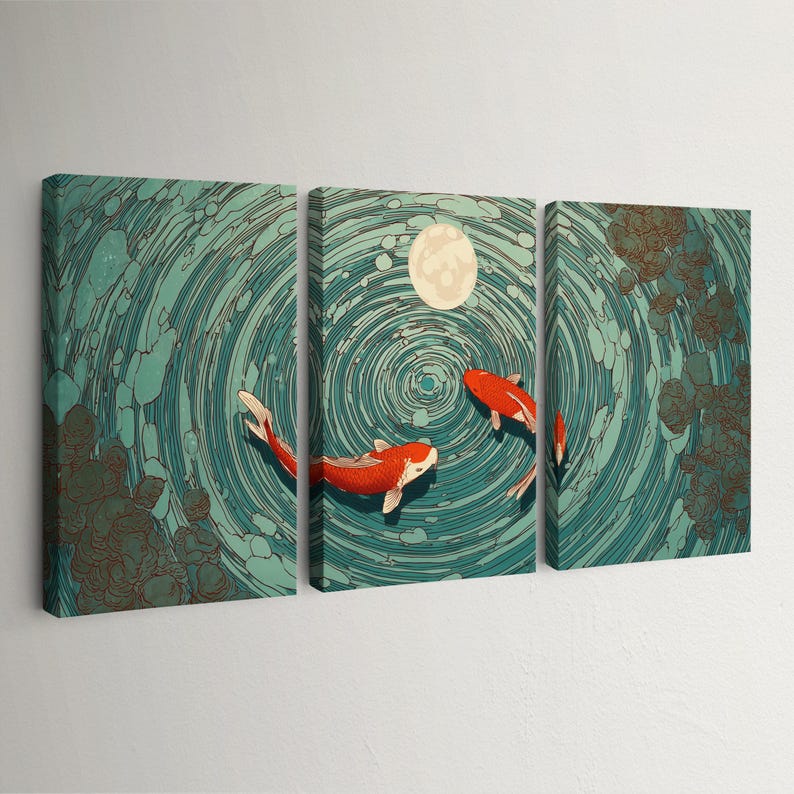 Koi Fish Wall Art Canvas Set | Modern Watercolor Fish Decor for Living ...