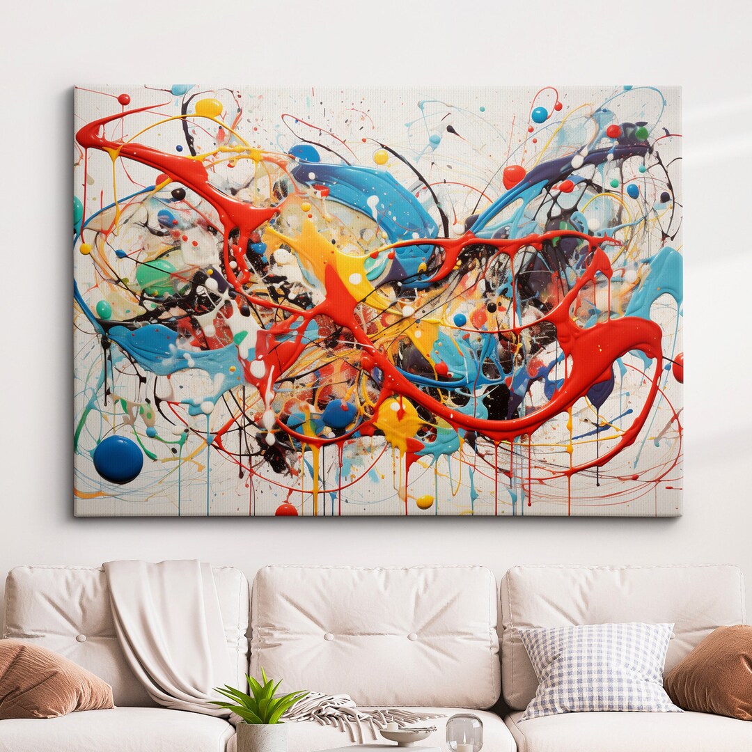 Colorful Paint Splash Abstract Oil Painting Splatter Style Wall Art ...