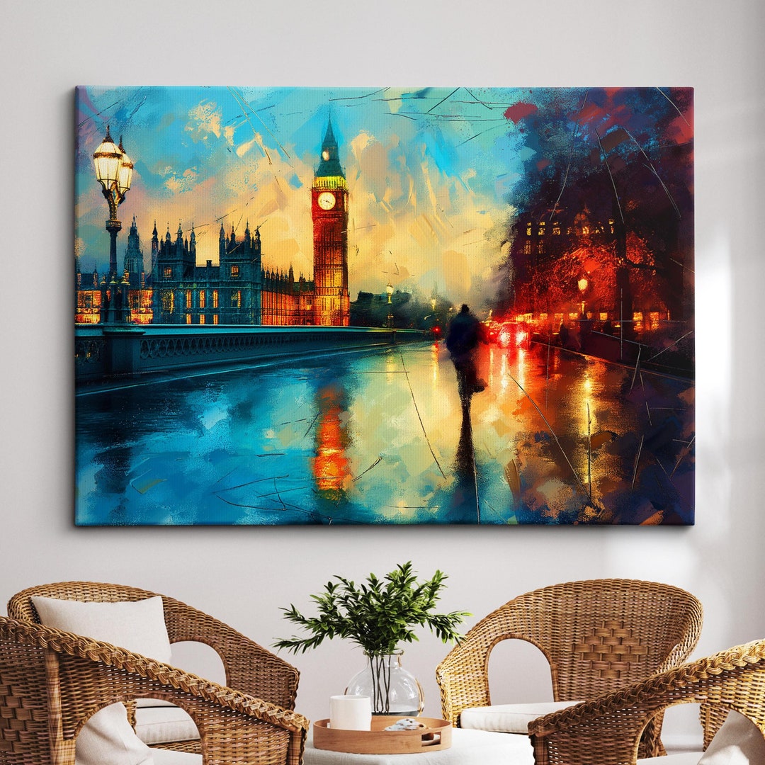London Bridge Abstract Oil Painting Abstract Paint Colourful UK Big Ben