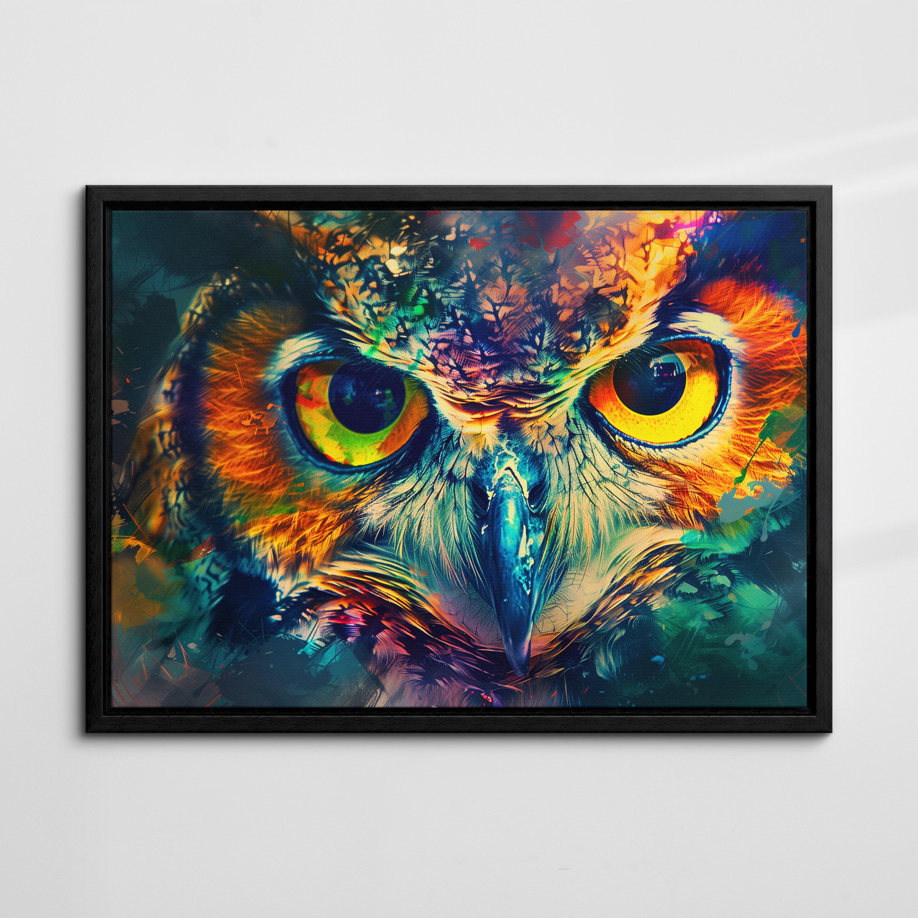 Majestic Owl Animal Abstract Animal Rainbow Oil Painting Splatter