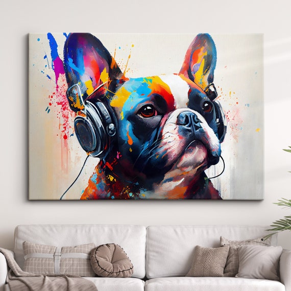 French Bulldog With Headphones Dog Pet Abstract Modern Painting