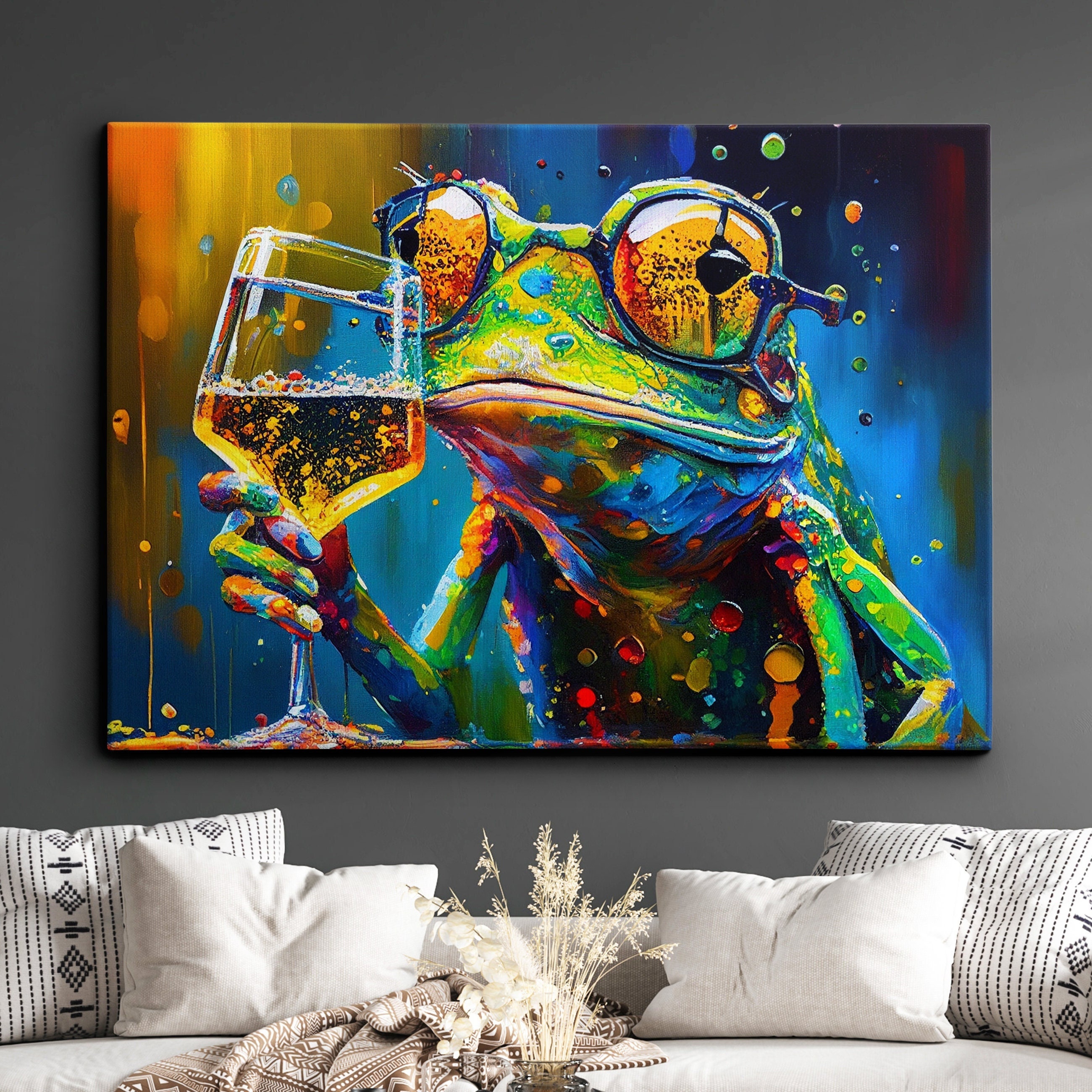 Fun & Unique Frog With Glasses Abstract Modern Painting Wall Art