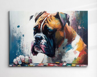 Boxer Playing Poker Dog Pet Abstract Modern Painting Wall Art