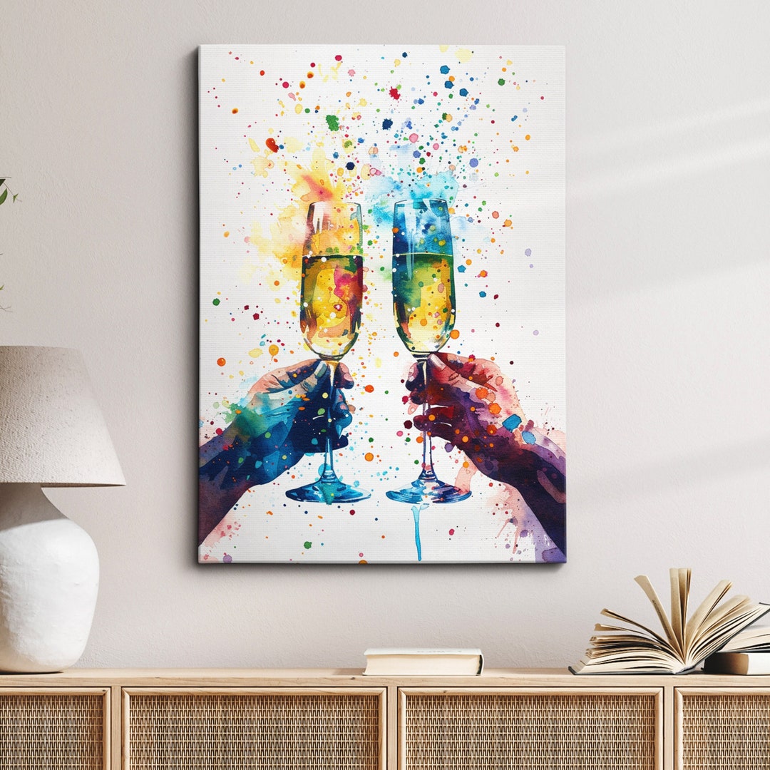 Abstract Toast Champagne Toast Abstract Modern Oil Painting Colorful Wall Art, Framed ...