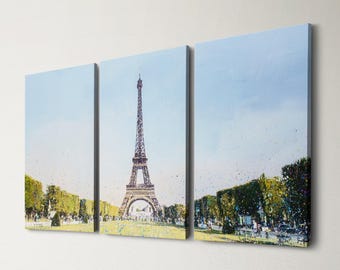 Eiffel Tower Paris 3 Panel Split Canvas Wall Art  France Landmark Abstract Oil Painting Triptych Framed Canvas Home Decor Paris Travel Gift