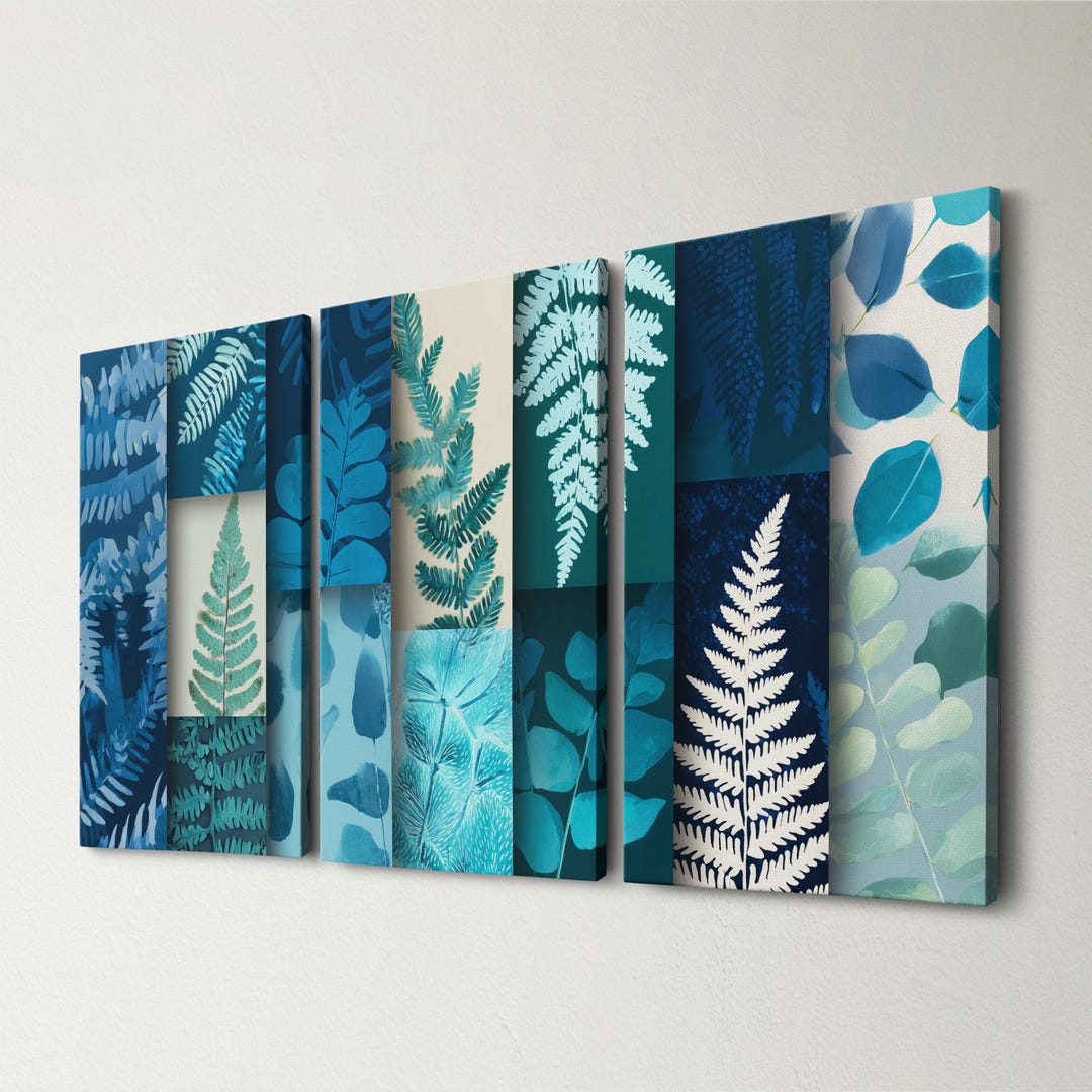 Blue Botanical Wall Art Set, 3-piece Canvas Prints, Nature Inspired ...