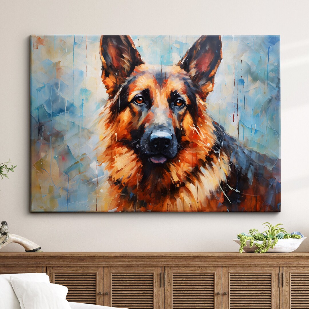 Colorful German Shepherd Dog Pet Abstract Modern Oil Painting Wall Art ...