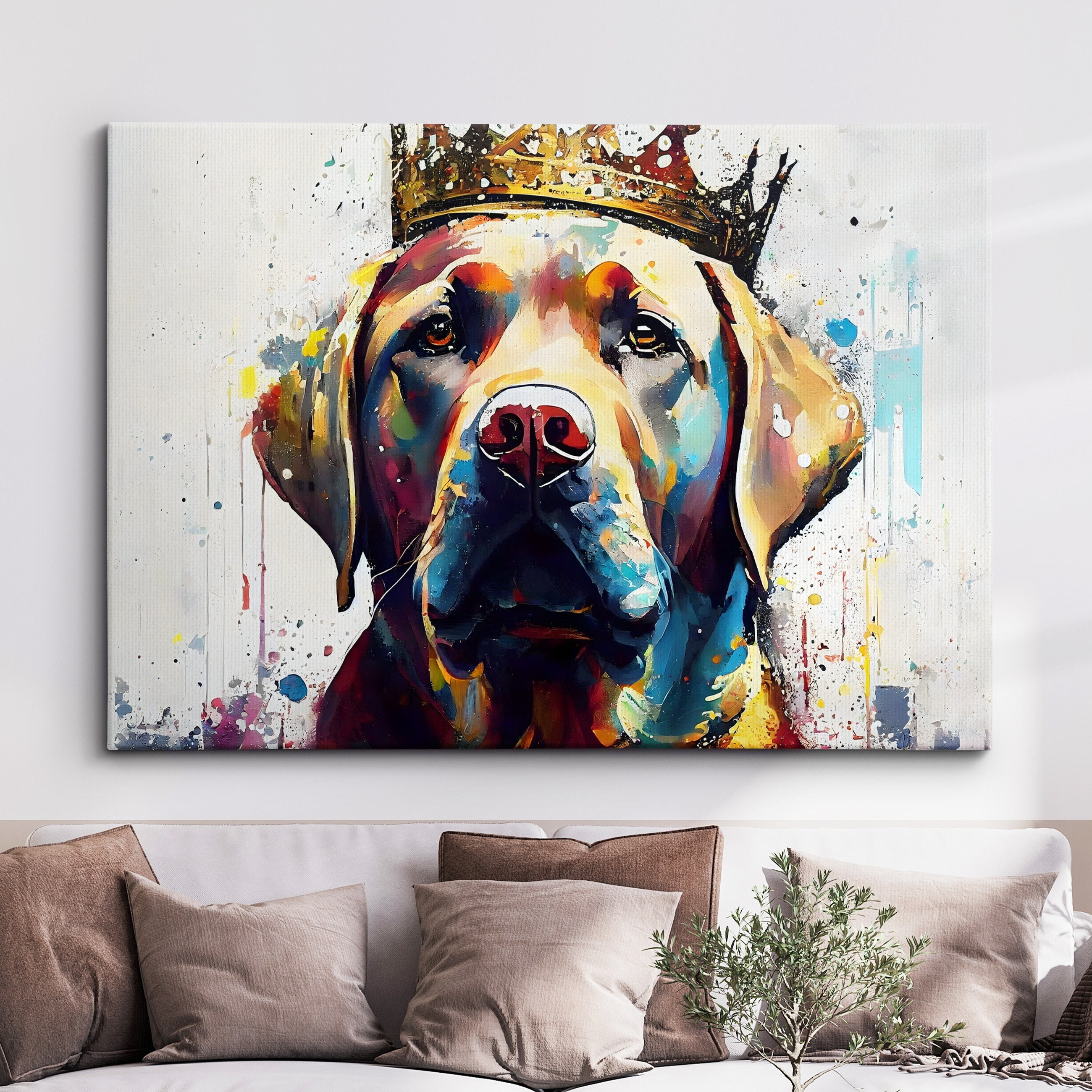 Labrador With Crown Dog Pet Abstract Modern Painting Wall Art, Framed Canvas Poster Print, Home Kitchen Office Room Decor, Gifts