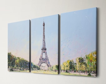 Eiffel Tower Paris 3 Panel Split Canvas Wall Art  France Landmark Abstract Oil Painting Triptych Framed Canvas Home Decor Paris Travel Gift
