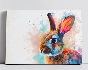 Bunny Rabbit Abstract Hare Animal Oil Painting Rainbow Pet