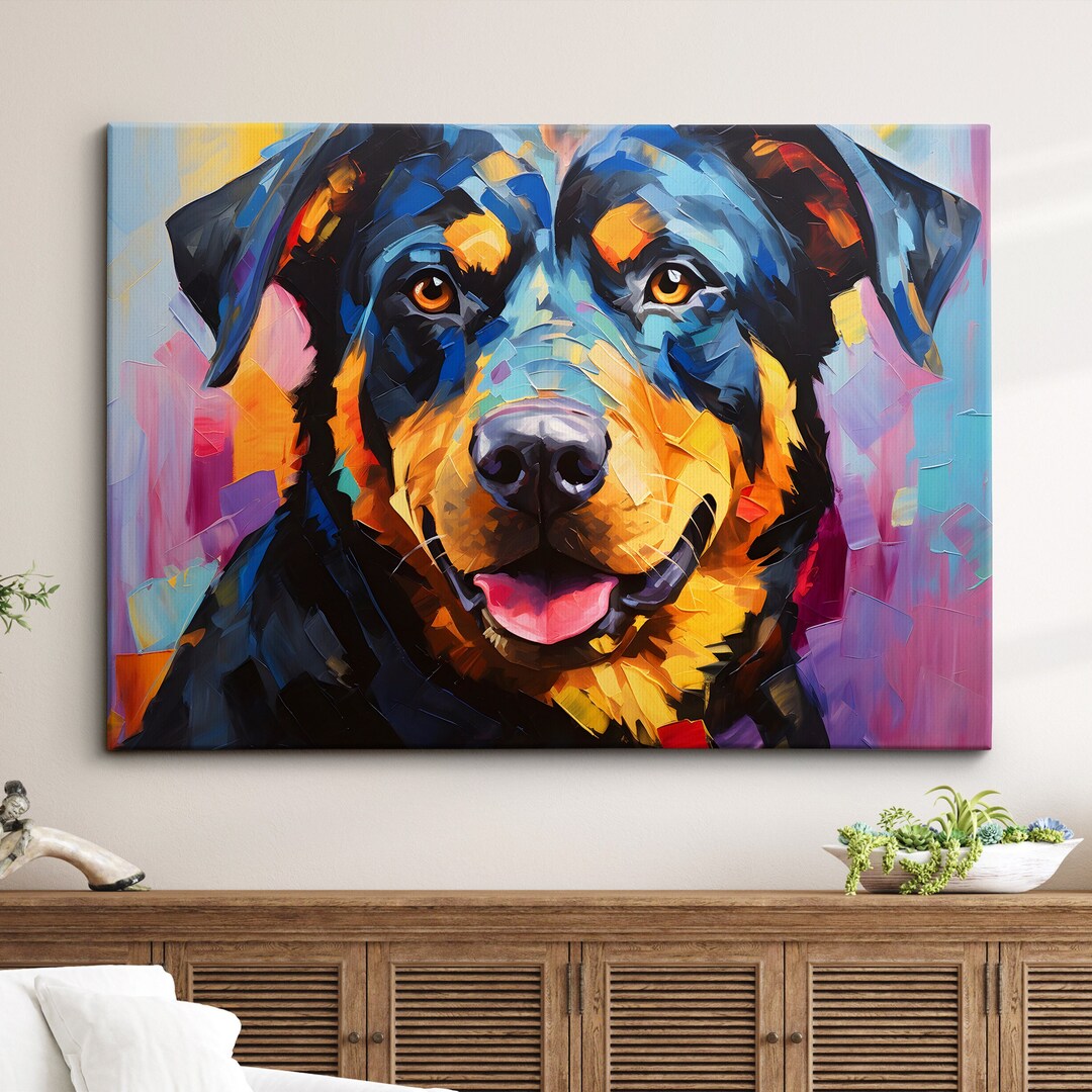 Rottweiler Fun Animal Dog Pet Lover Abstract Oil Painting Wall Art ...