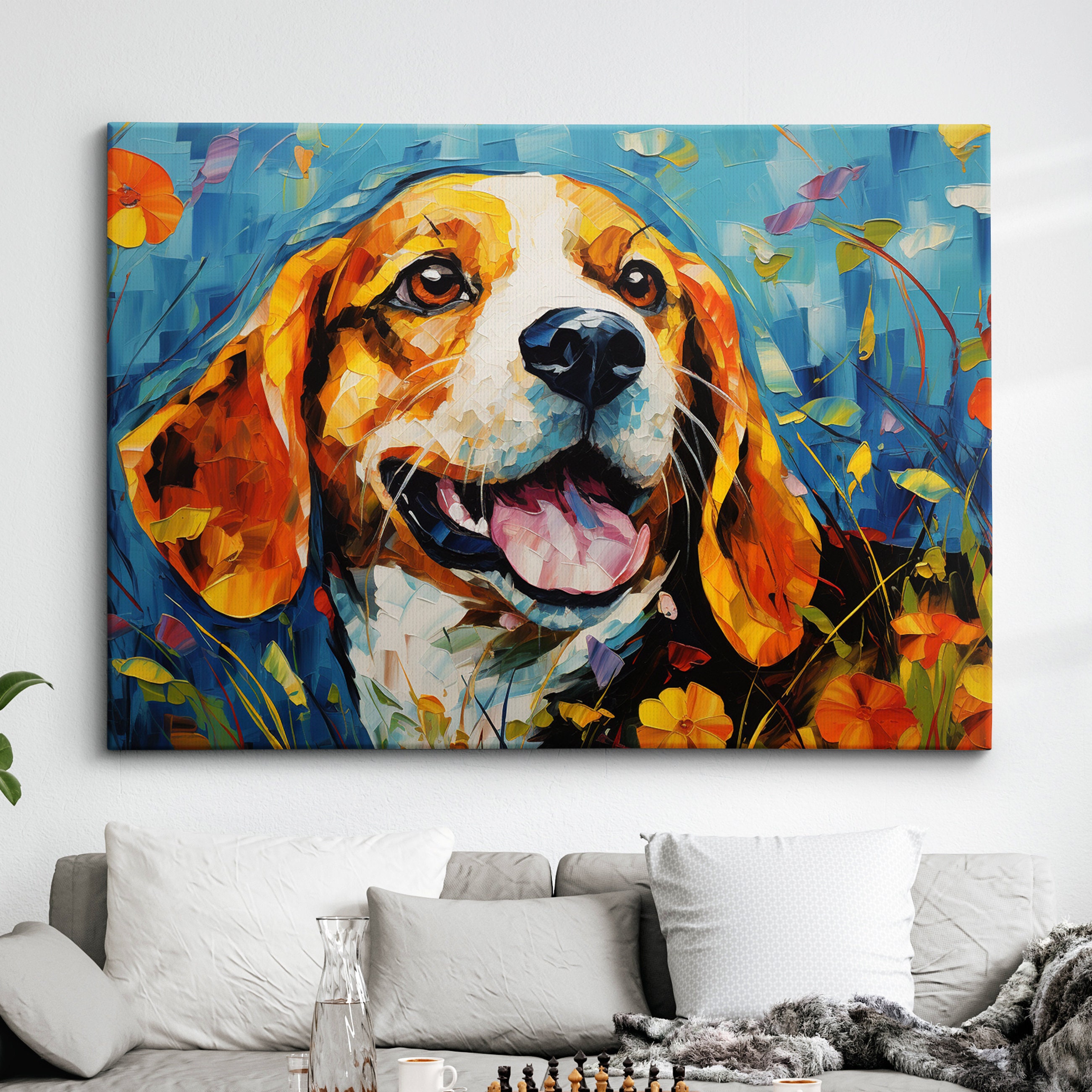 Beagle Abstract Dog Pet Animal Oil Painting Splatter Wall Art