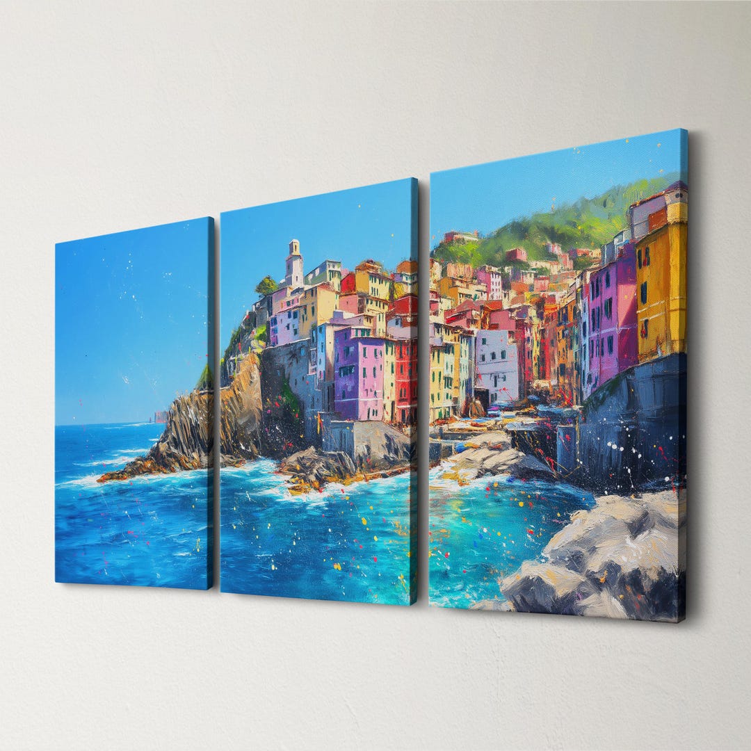 Cinque Terre Coastal Village 3 Panel Split Canvas Wall Art Italy ...
