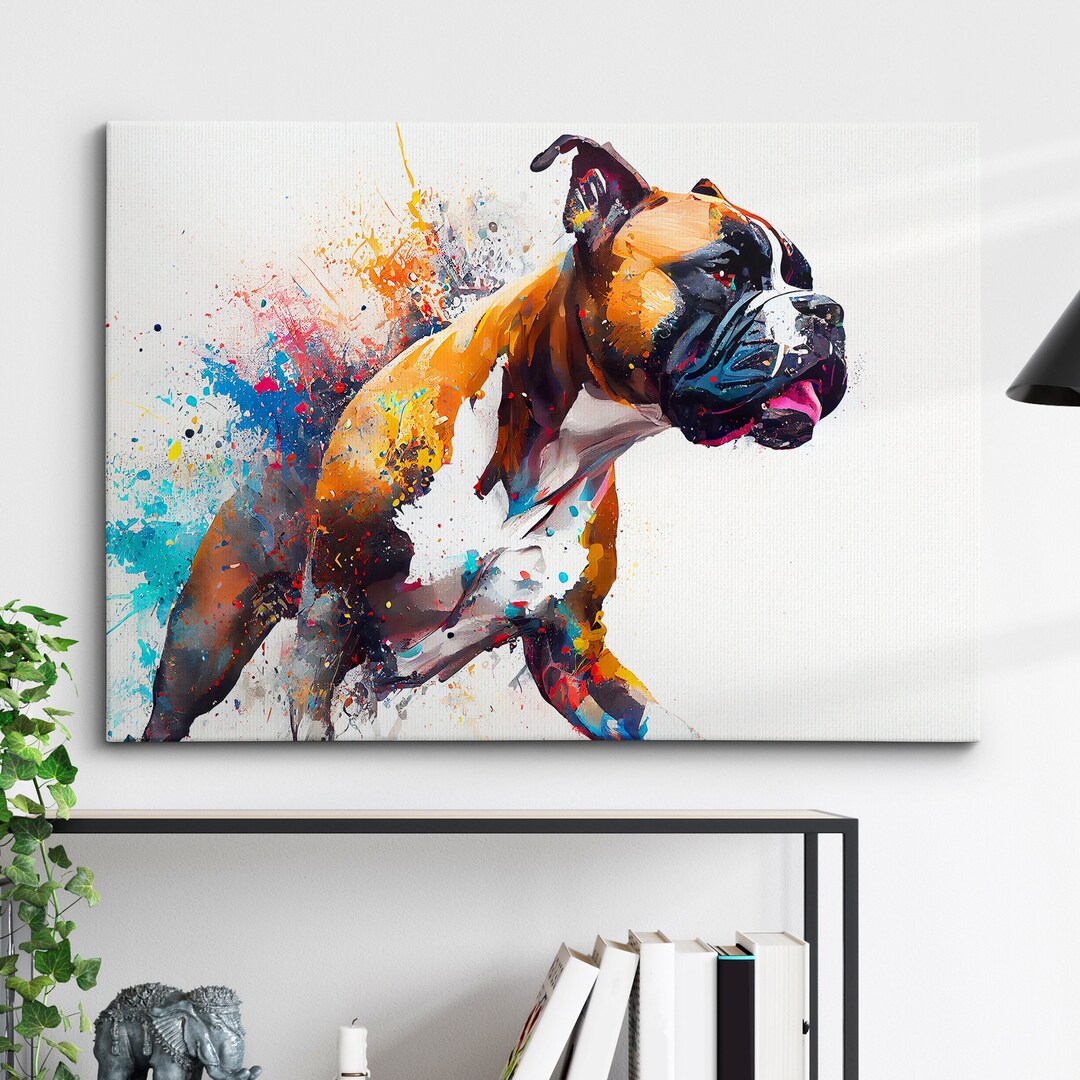 Boxer Abstract Dog Pet Animal Painting Splatter Wall Art, Framed Canvas ...