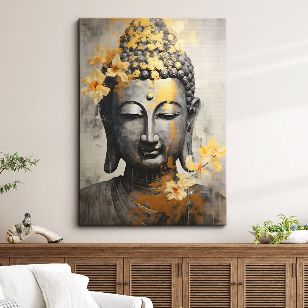Buddha Art in Gold Style Oil Painting Buddhism Asia Spiritual Wall Art ...