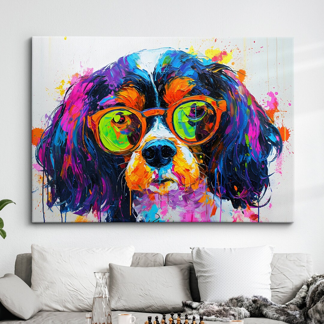 Colorful Cavalier King Charles Spaniel Modern Oil Painting Wall