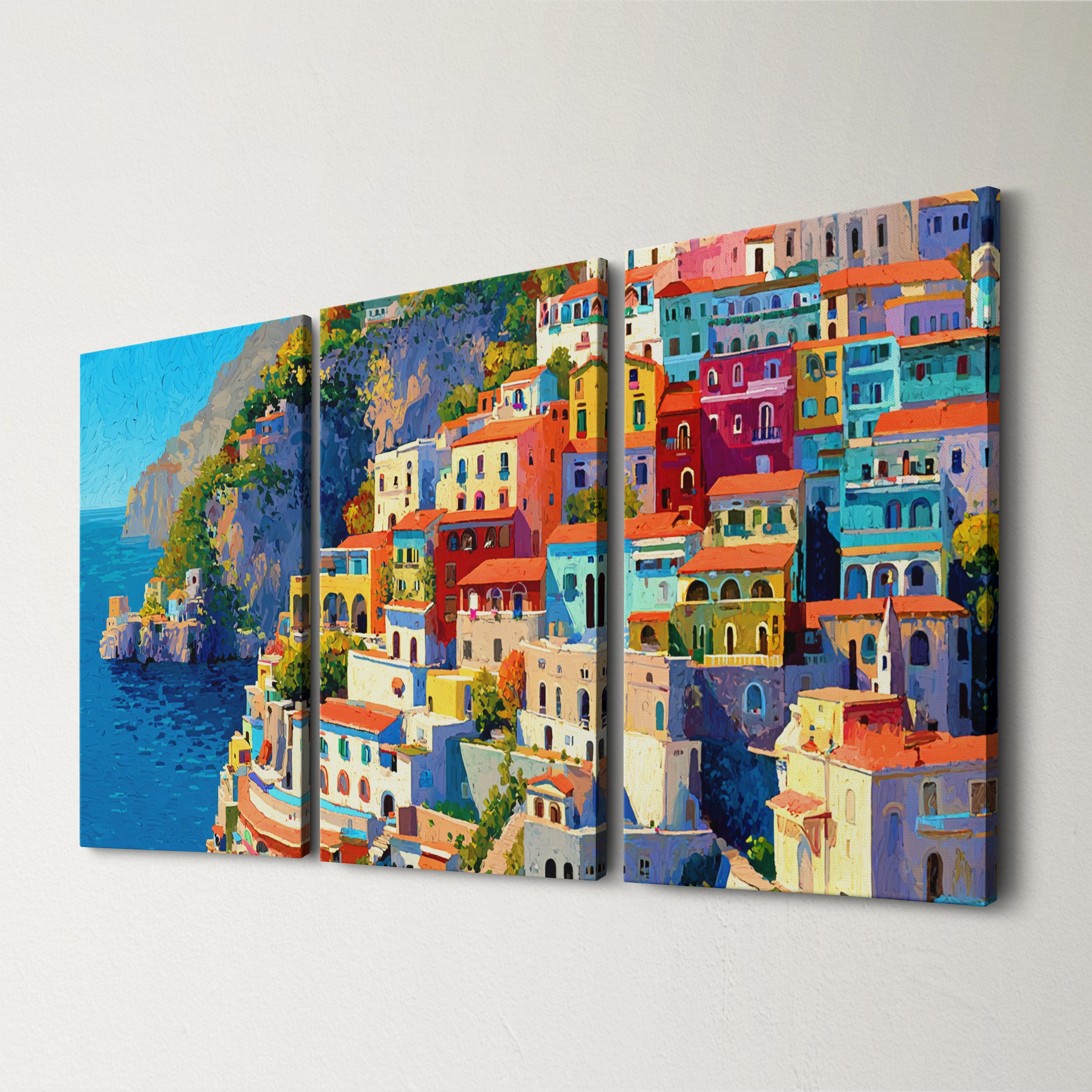 Amalfi Coast Italy 3 Panel Split Canvas Painting Italian Landmark