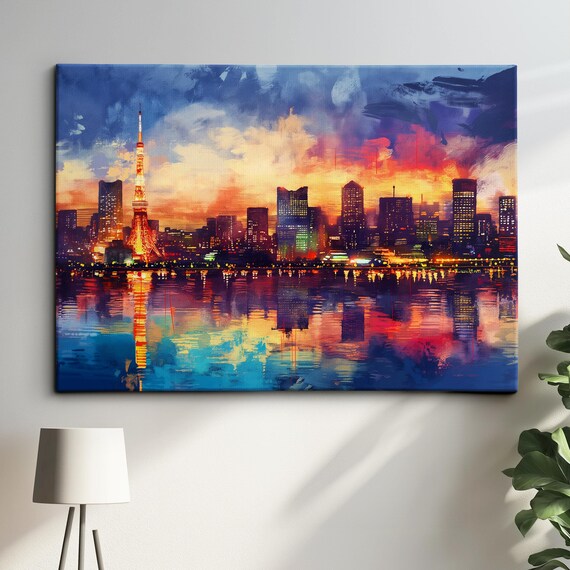 Tokyo Skyline Inspired Japan Landmark Oil Painting Watercolor Wall