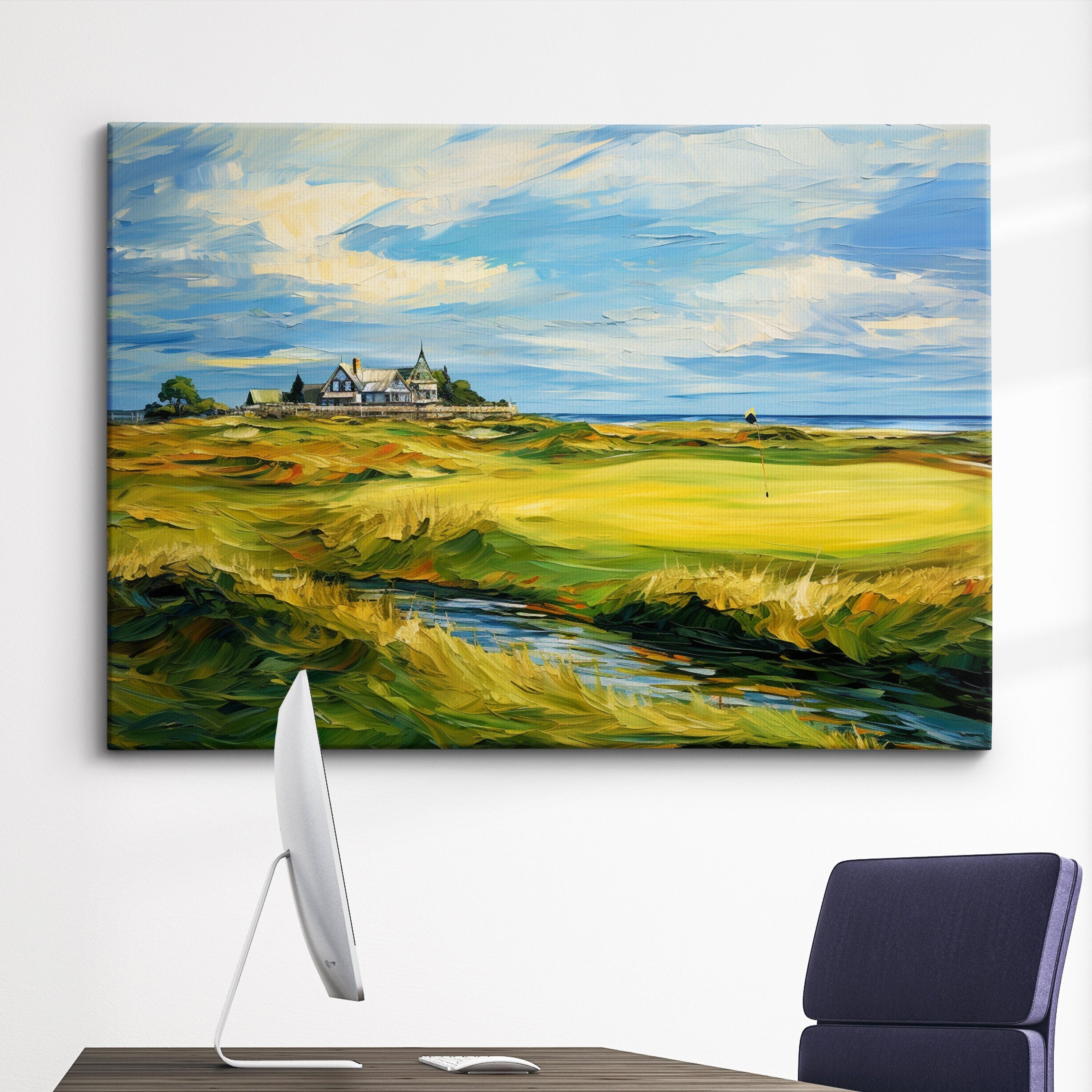 St Andrews Golf Swing Abstract Oil Painting Splatter Style Wall Art, Framed Canvas Poster Print, Home Kitchen Office Room Decor, Gifts