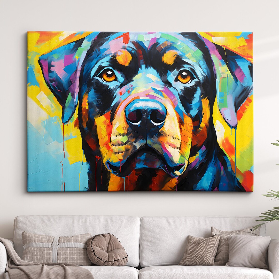 Rottweiler Fun Animal Dog Pet Lover Abstract Oil Painting Wall Art ...