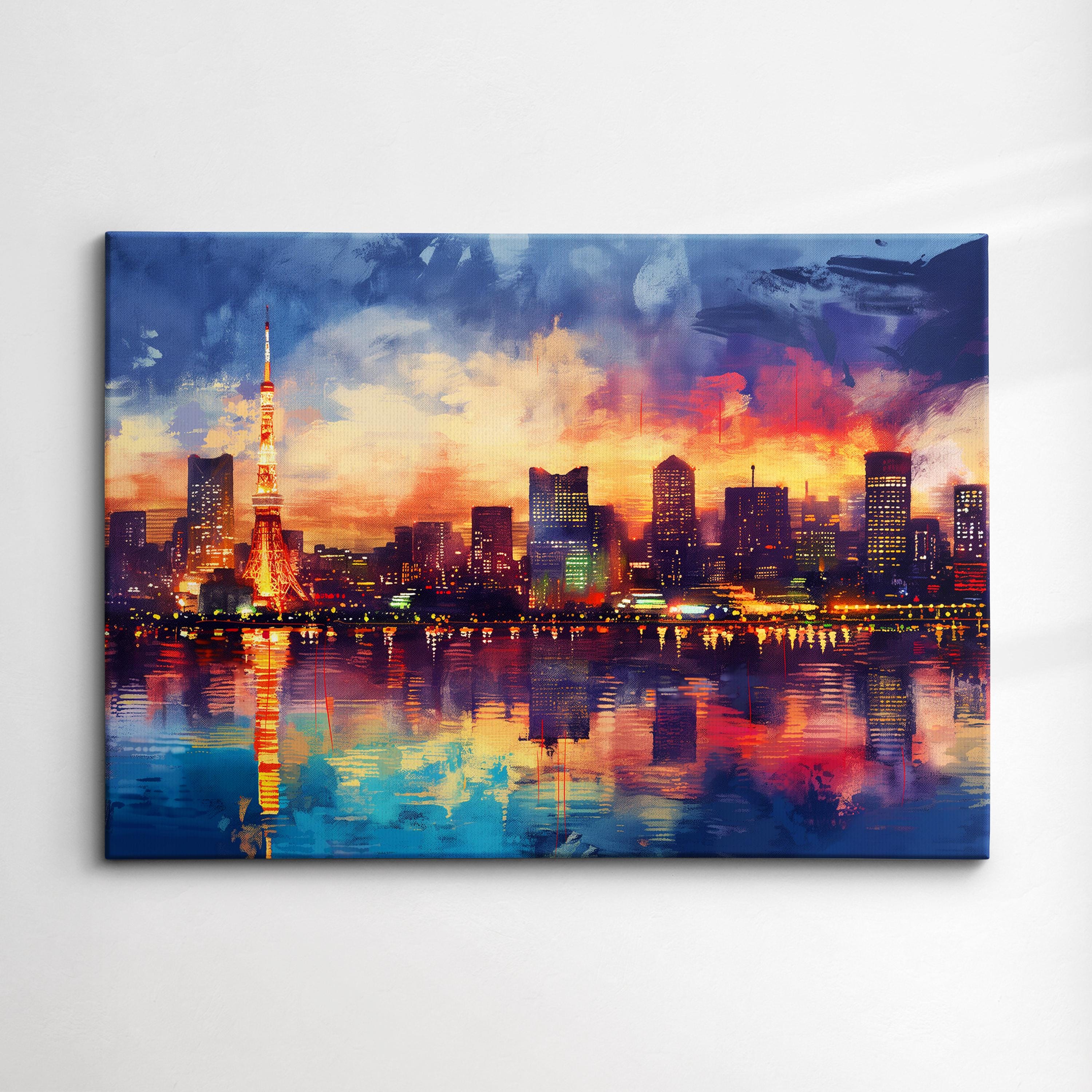 Tokyo Skyline Inspired Japan Landmark Oil Painting Watercolor Wall