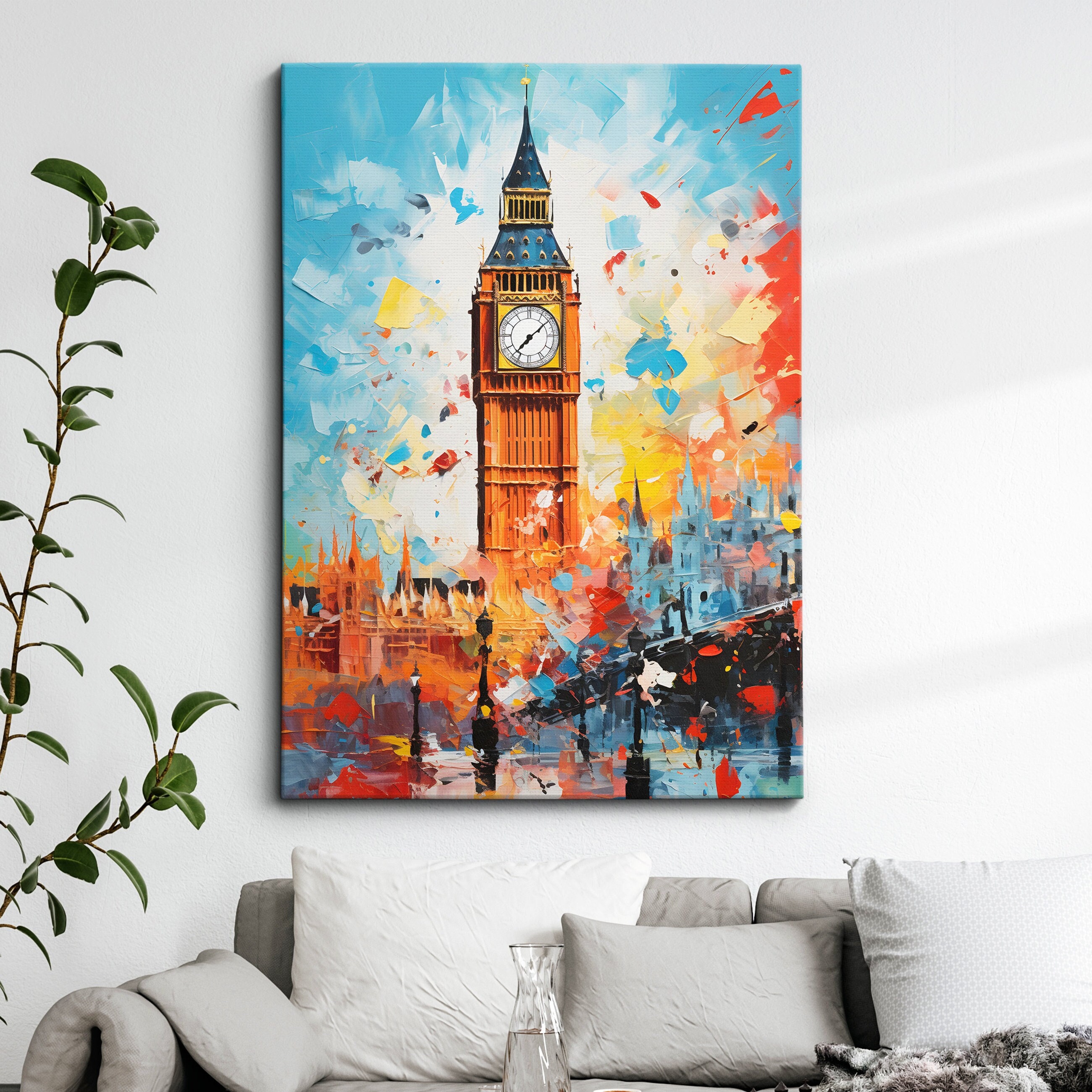 London Big Ben Clock Tower Europe Travel Abstract Oil Modern