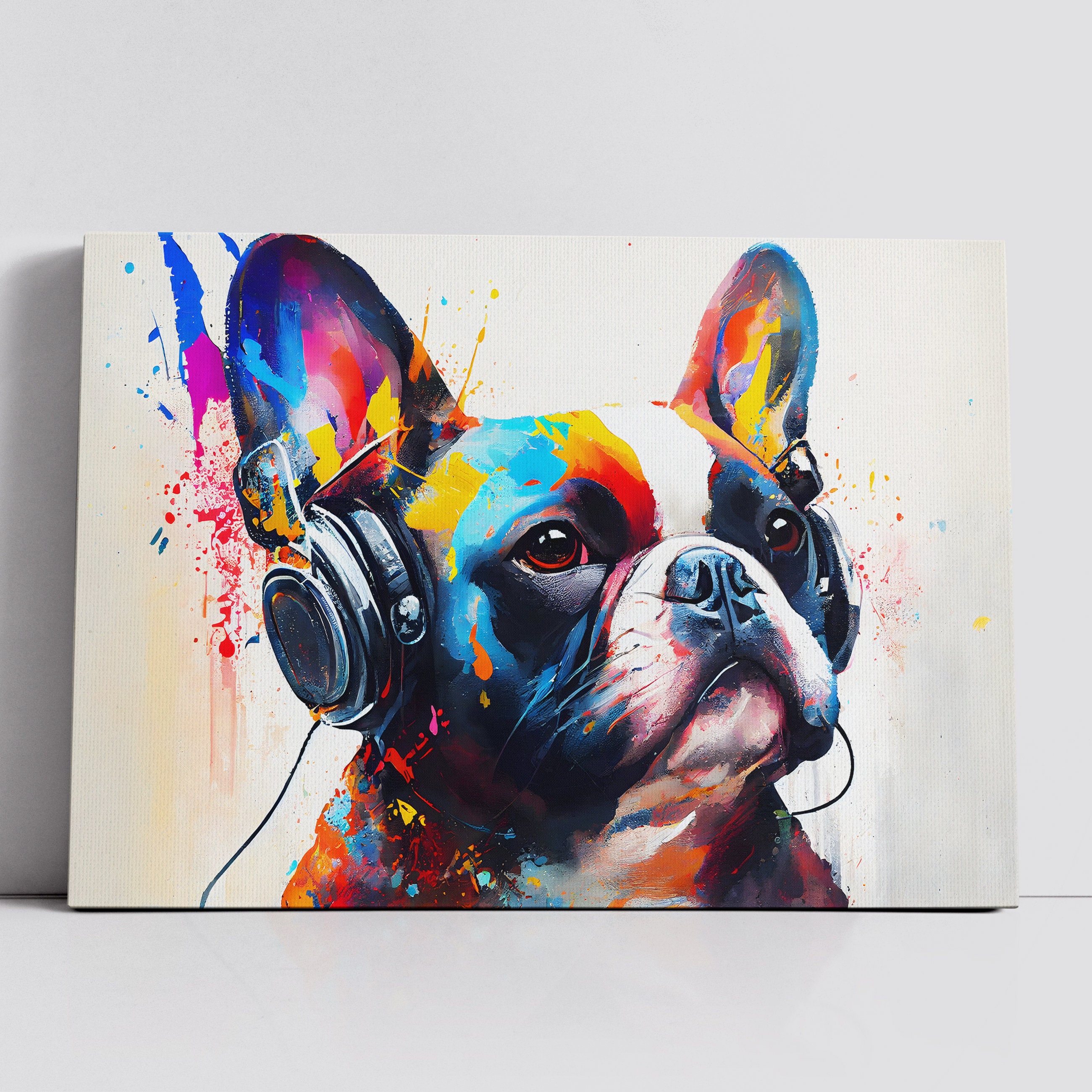 French Bulldog With Headphones Dog Pet Abstract Modern Painting
