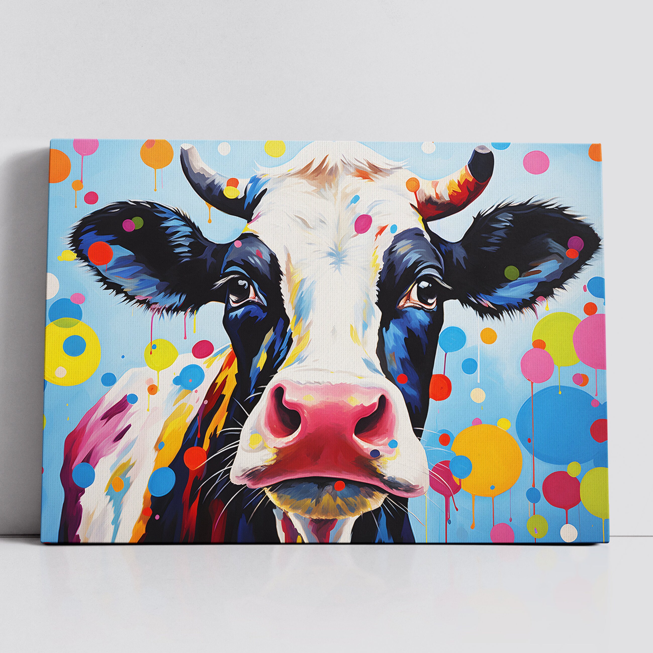 Colorful Cow Wild Animal Abstract Oil Painting Paint Splatter