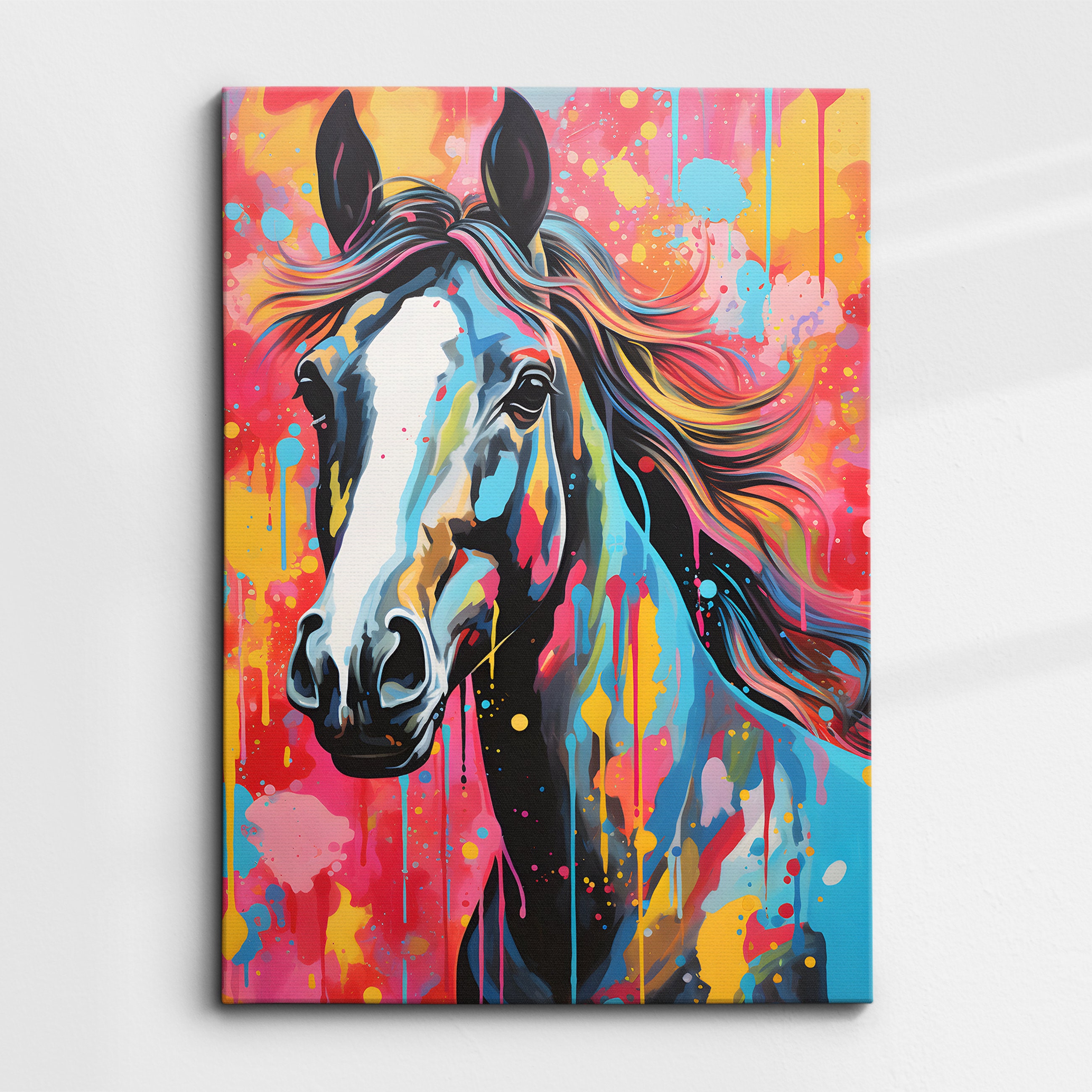 Colorful Horse Animal Abstract Oil Painting Splatter Style Wall