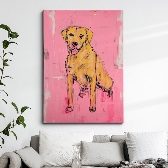 Golden Retriever Fun Pink Animal Dog Pet Lover Oil Painting Wall