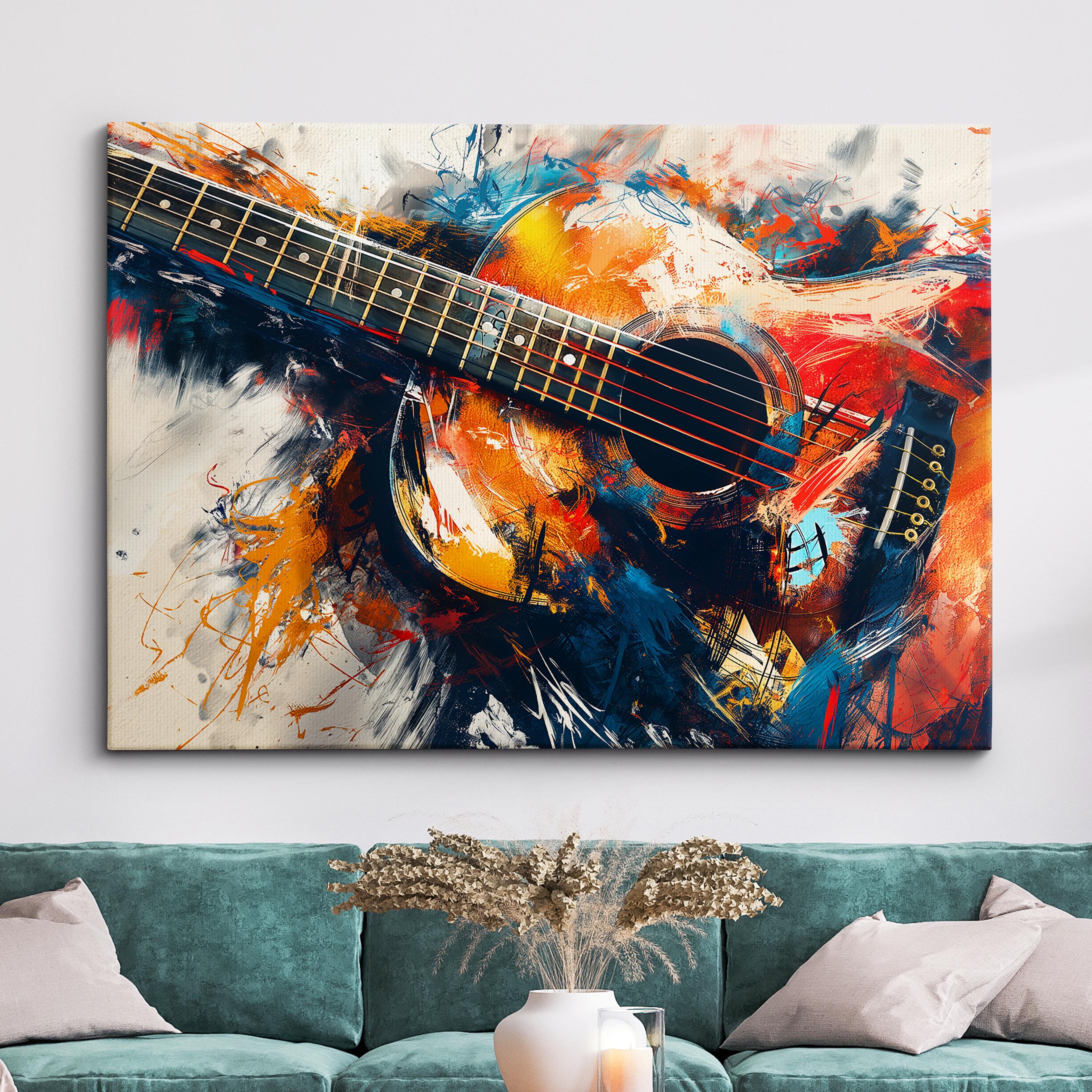 Colorful Guitar Abstract Oil Painting Musical Instrument Wall Art