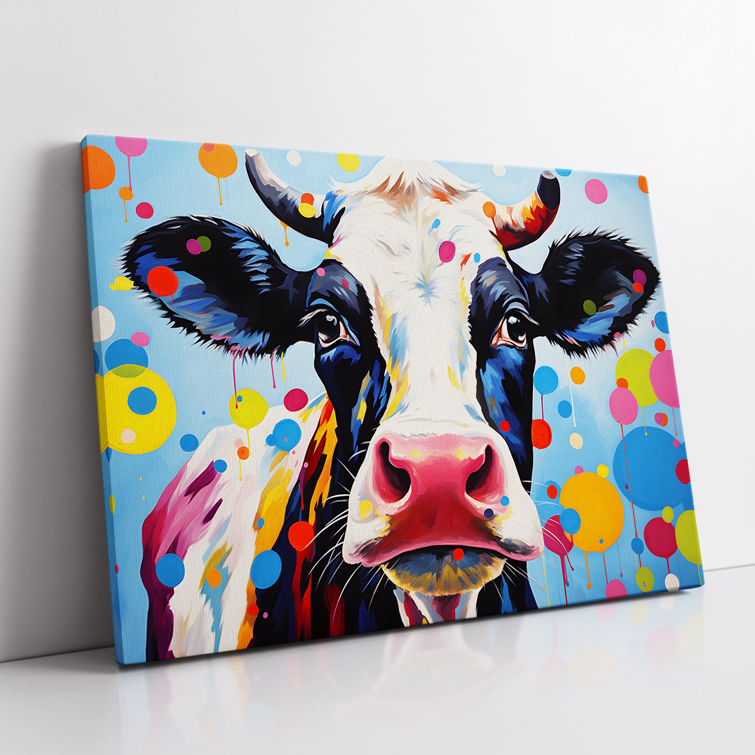 キャンバス 油絵　専用　カラフルCOWS   　5 Colorful Cow Wild Animal Abstract Oil Painting Paint Splatter