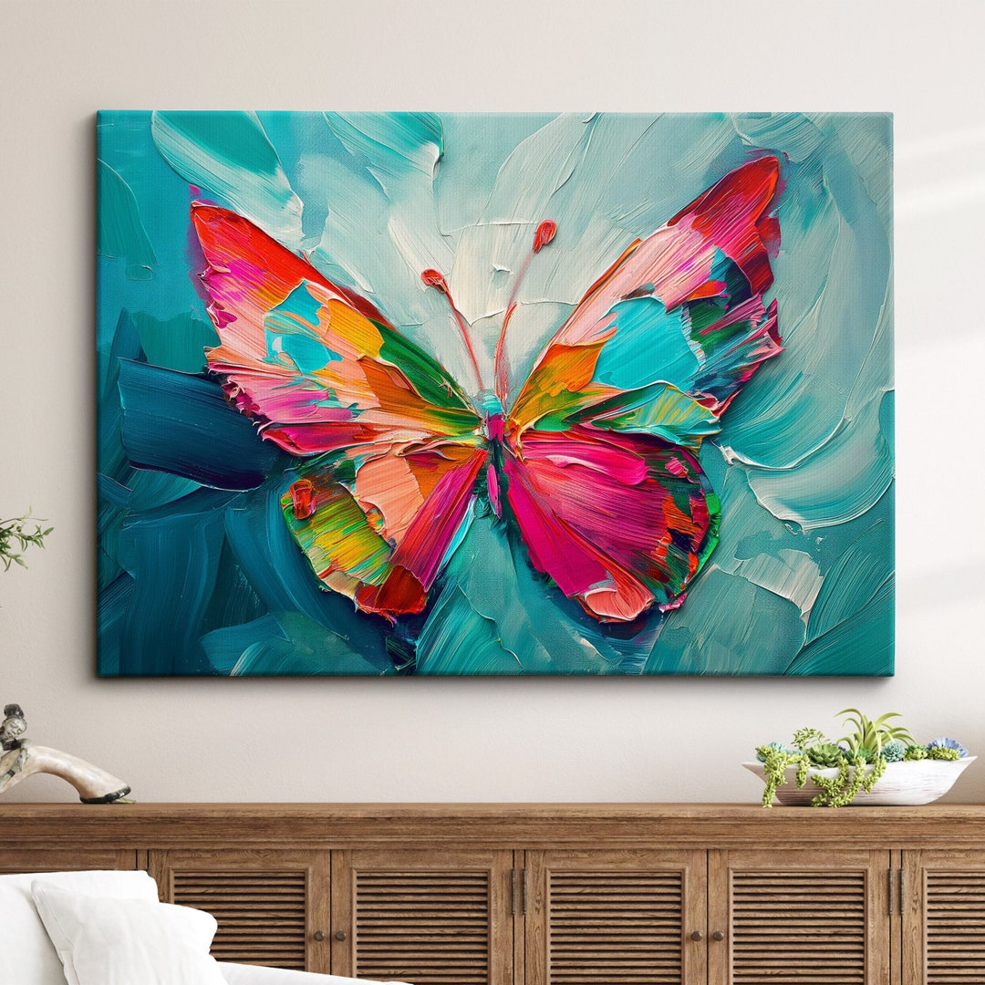 Colorful Butterfly Abstract Oil Painting Pop Art Style Wall Art Framed ...