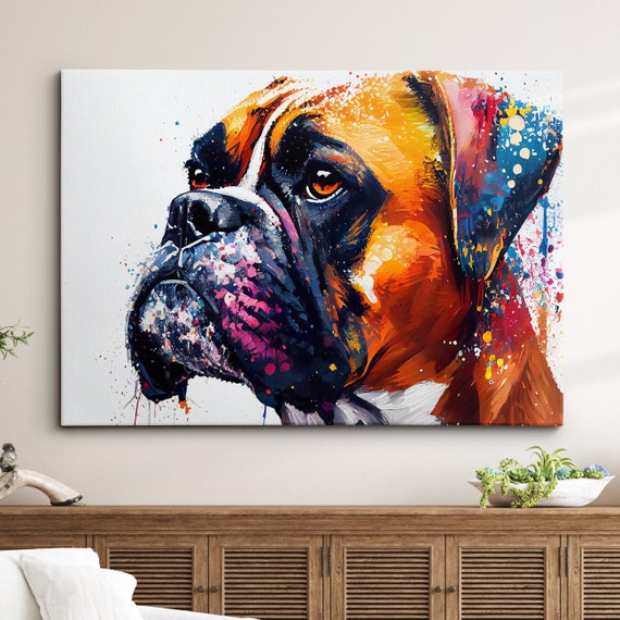 Boxer Abstract Dog Pet Animal Painting Splatter Wall Art, Framed