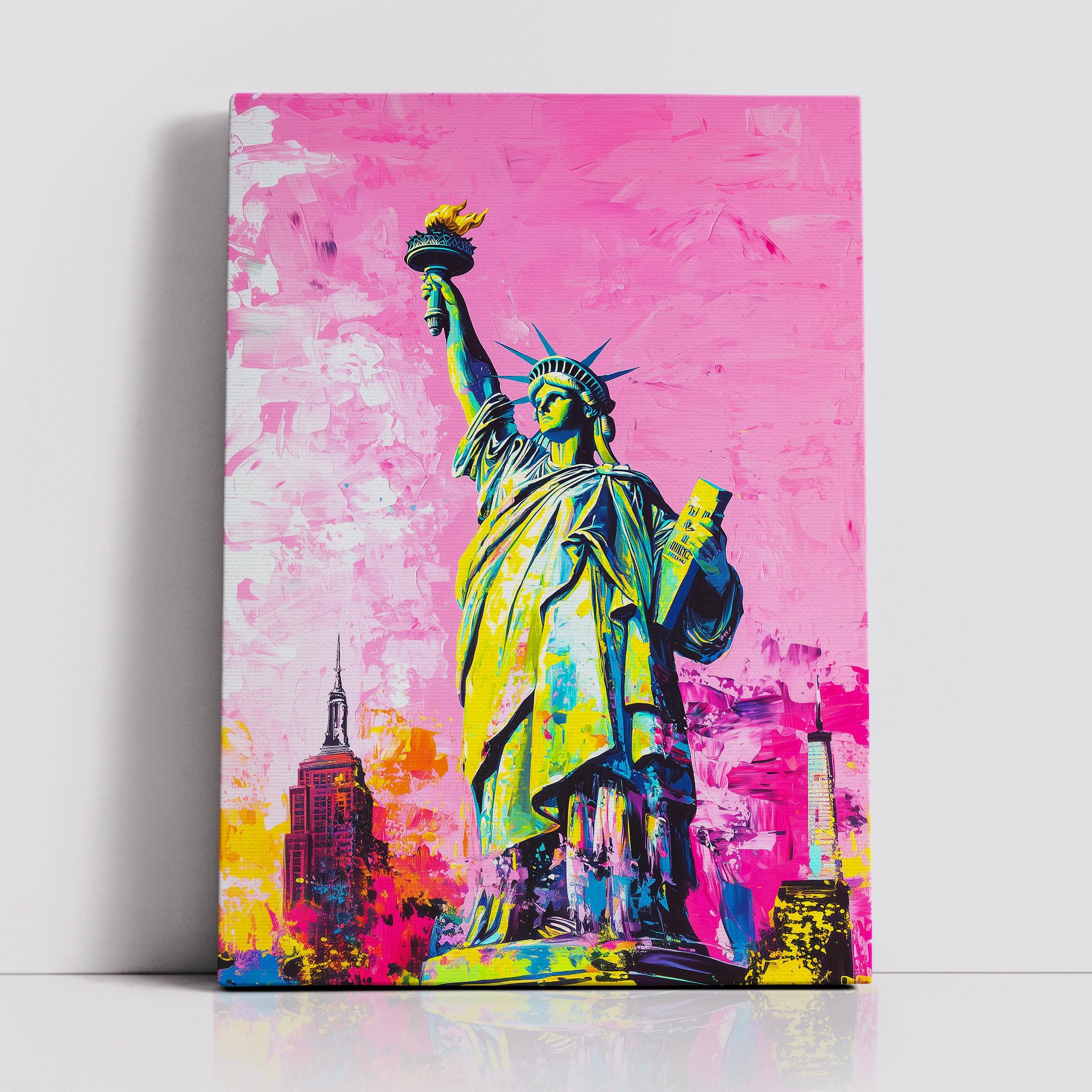 Statue of Liberty New York City USA Abstract Pink USA Modern Oil