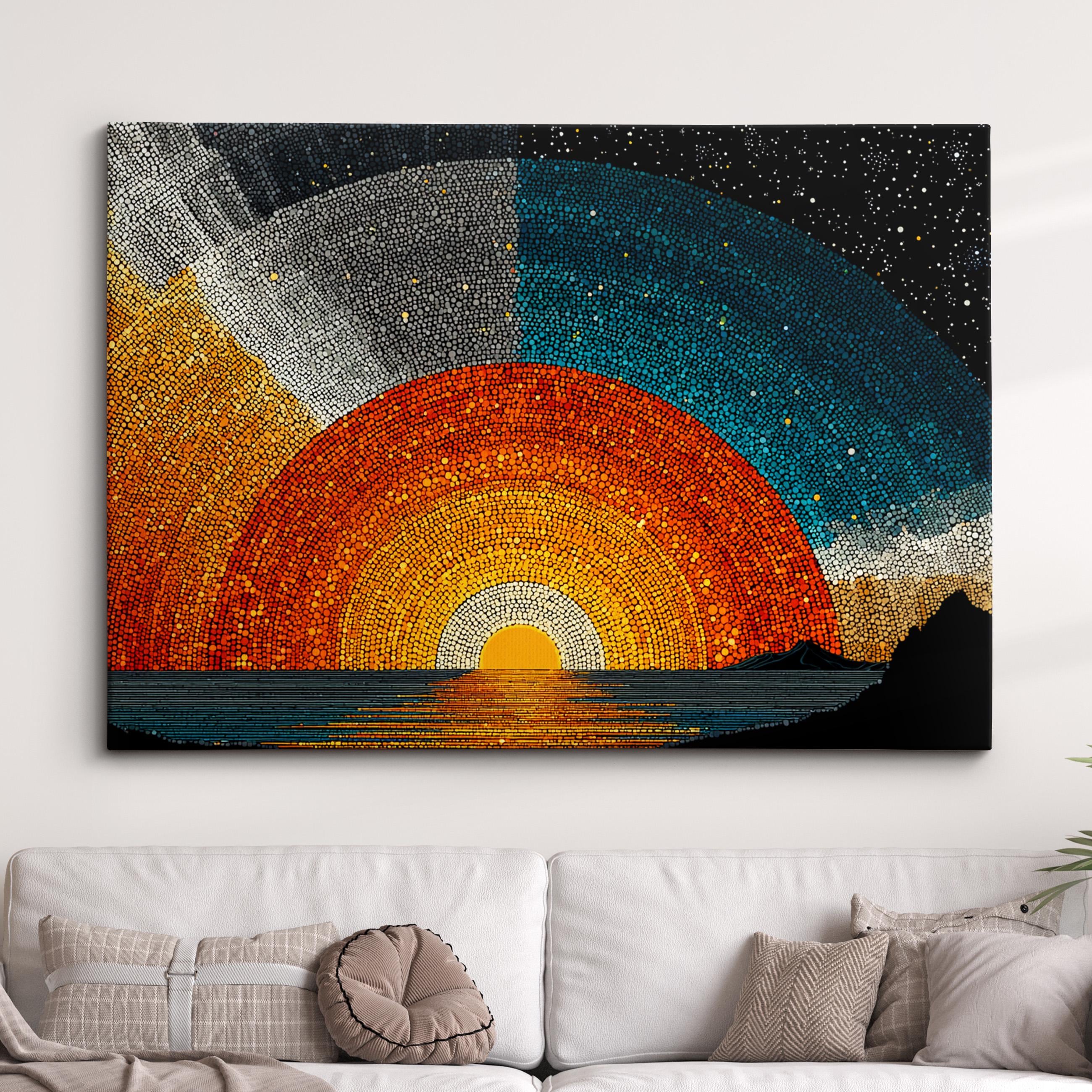 Modern Abstract Sunset Spotted Minimalist Dot Oil Painting Wall