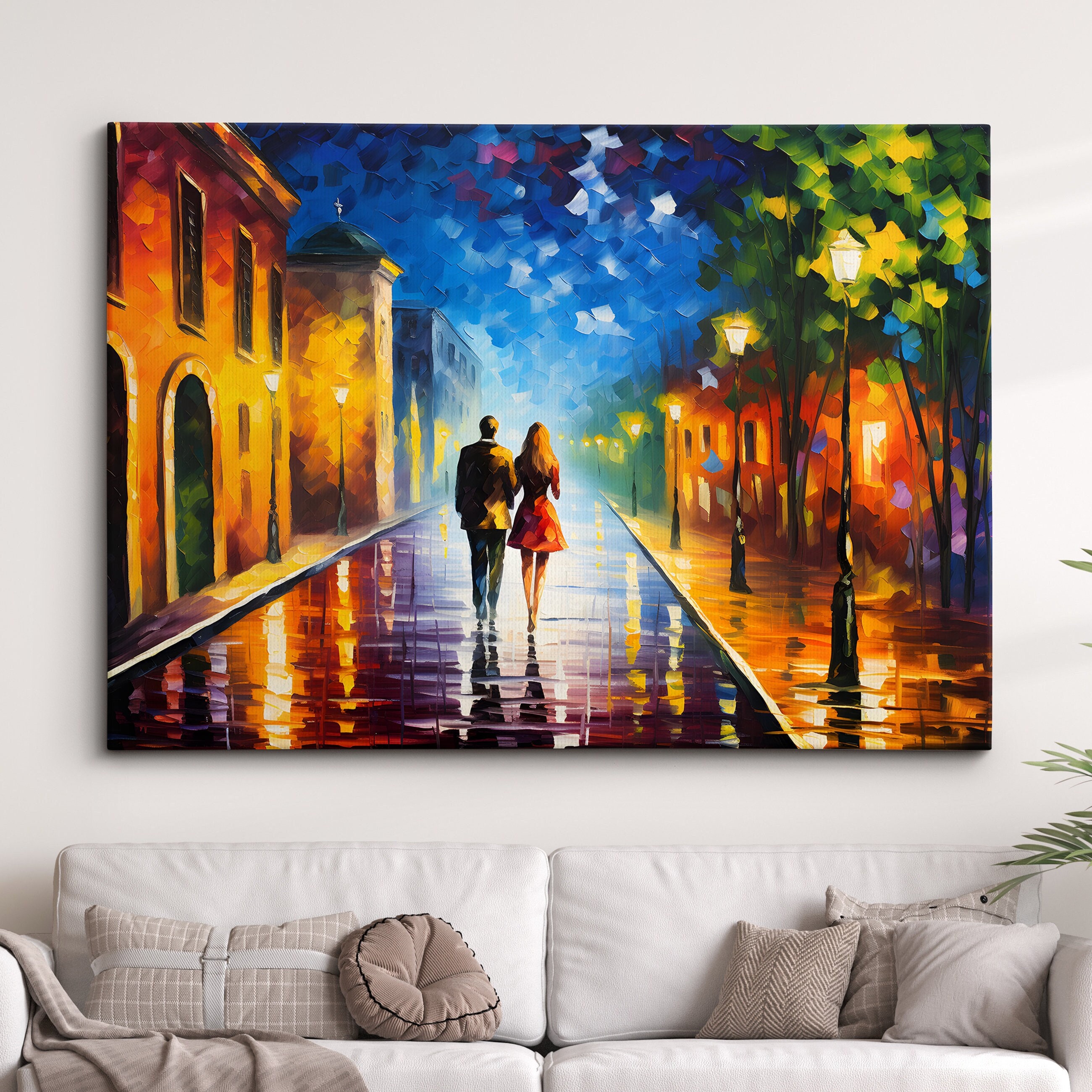 Romance Couple Walking Starry Night Van Gogh Oil Painting Wall Art ...