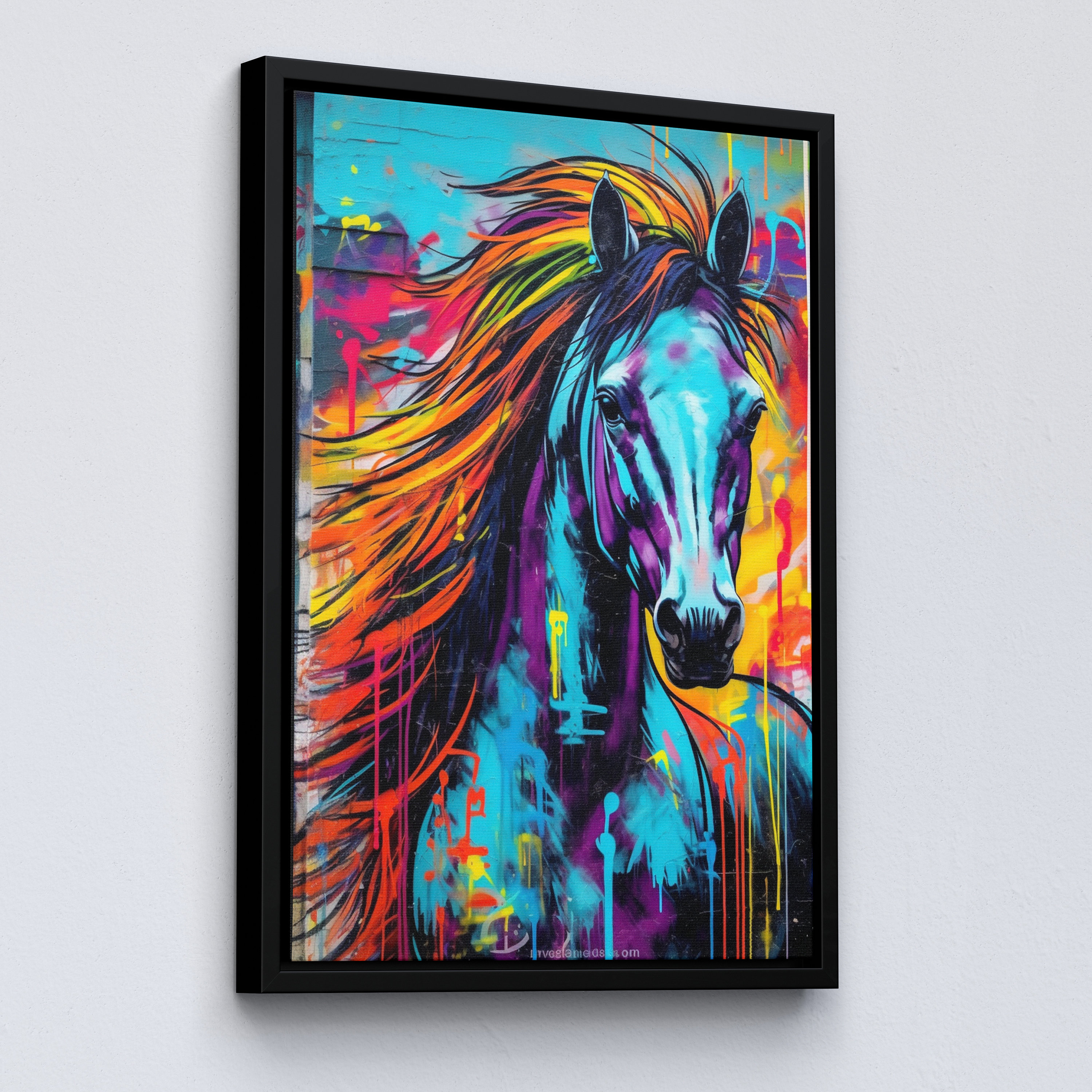 Bright & Colorful Horse Abstract Oil Painting Drip Splatter Wall