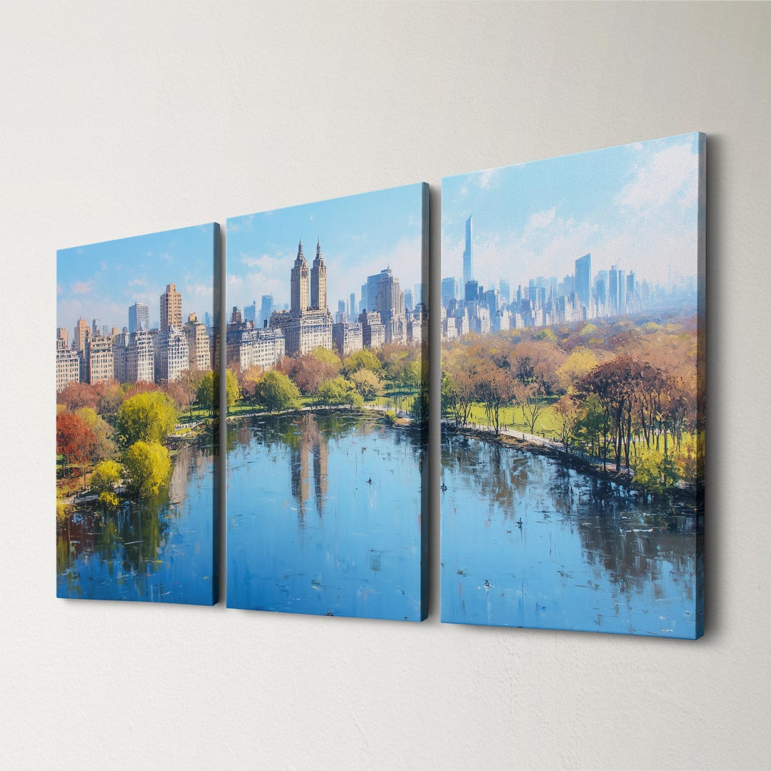 Central Park New York Skyline 3 Panel Split Canvas Wall Art NYC ...